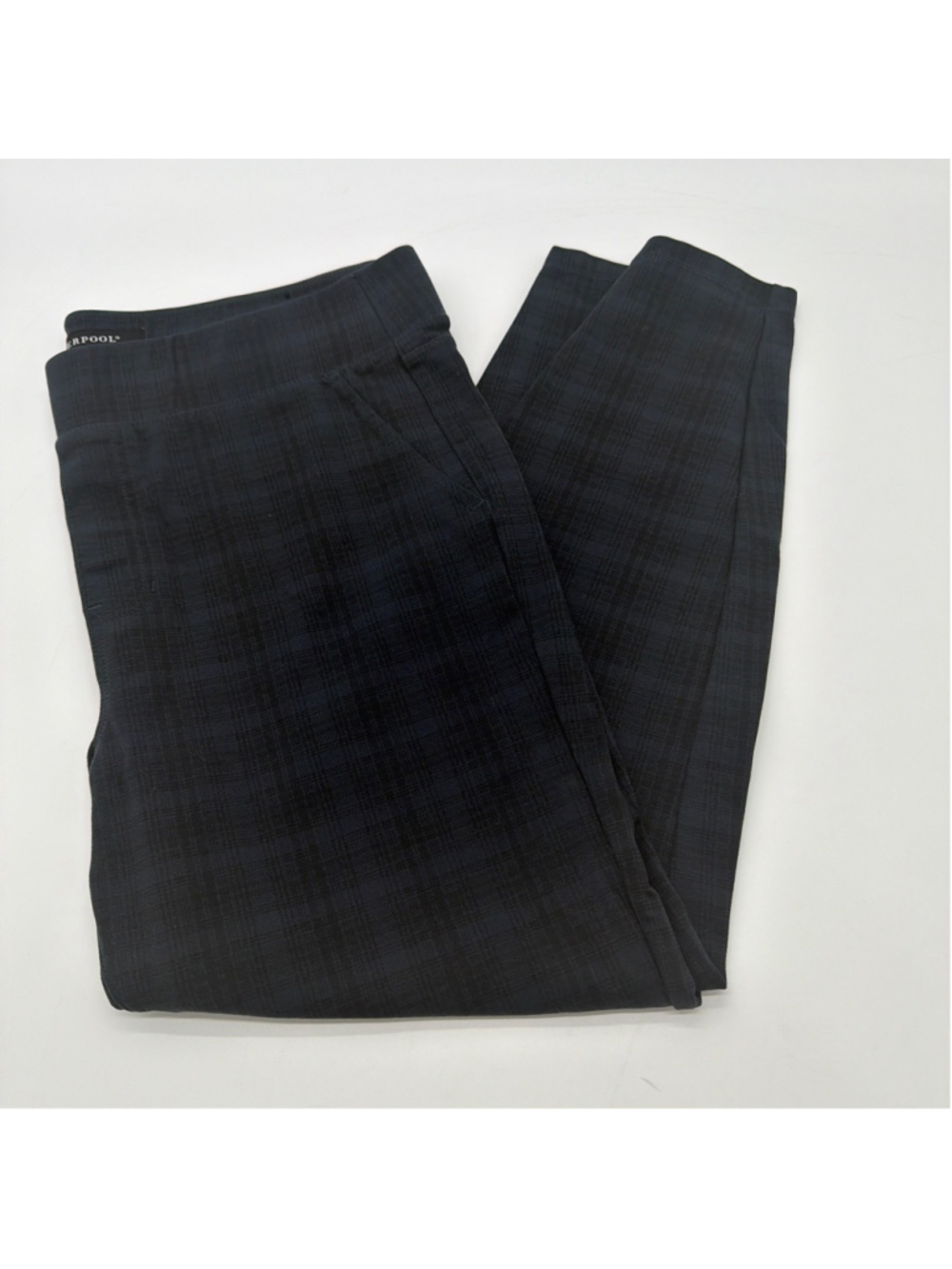 Women's LIVERPOOL Petite Plaid Ankle Pants 14P Black Blue